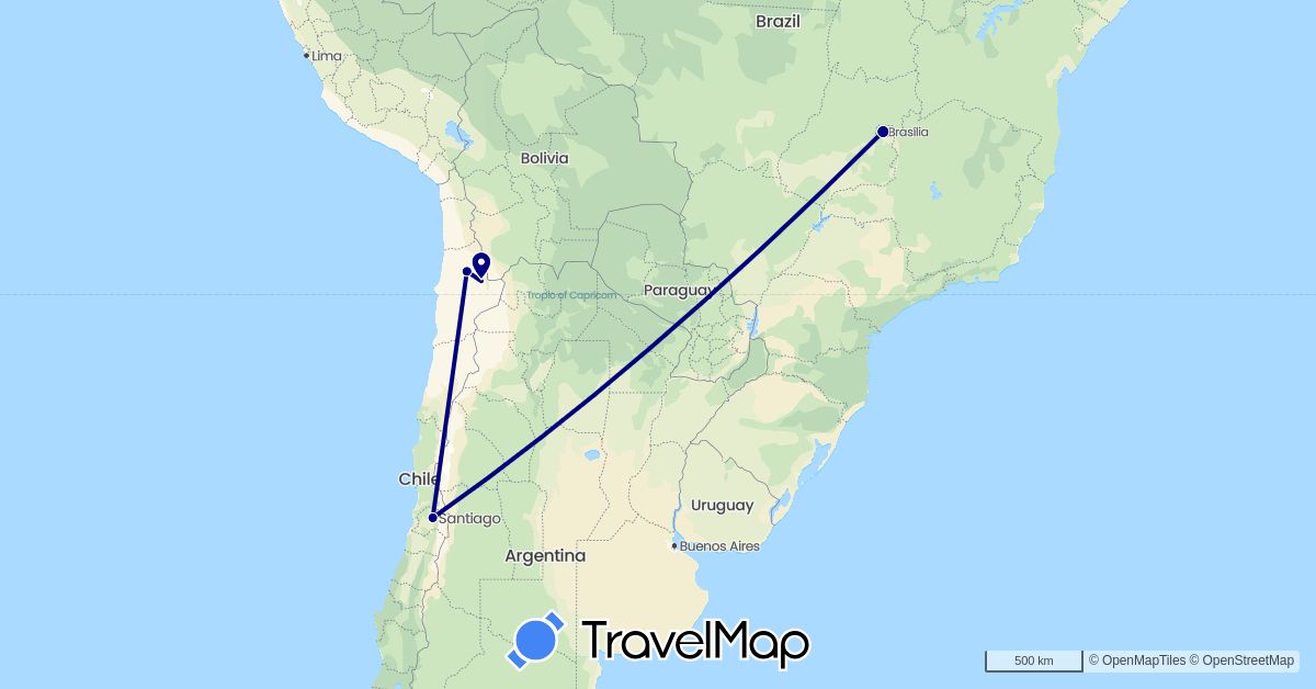 TravelMap itinerary: driving in Brazil, Chile (South America)